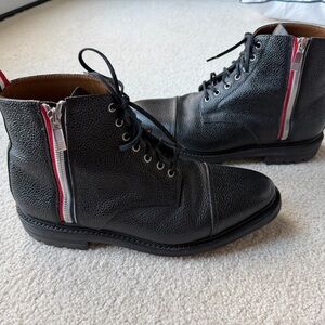 Thom Browne Black Leather Boots with Red Accents